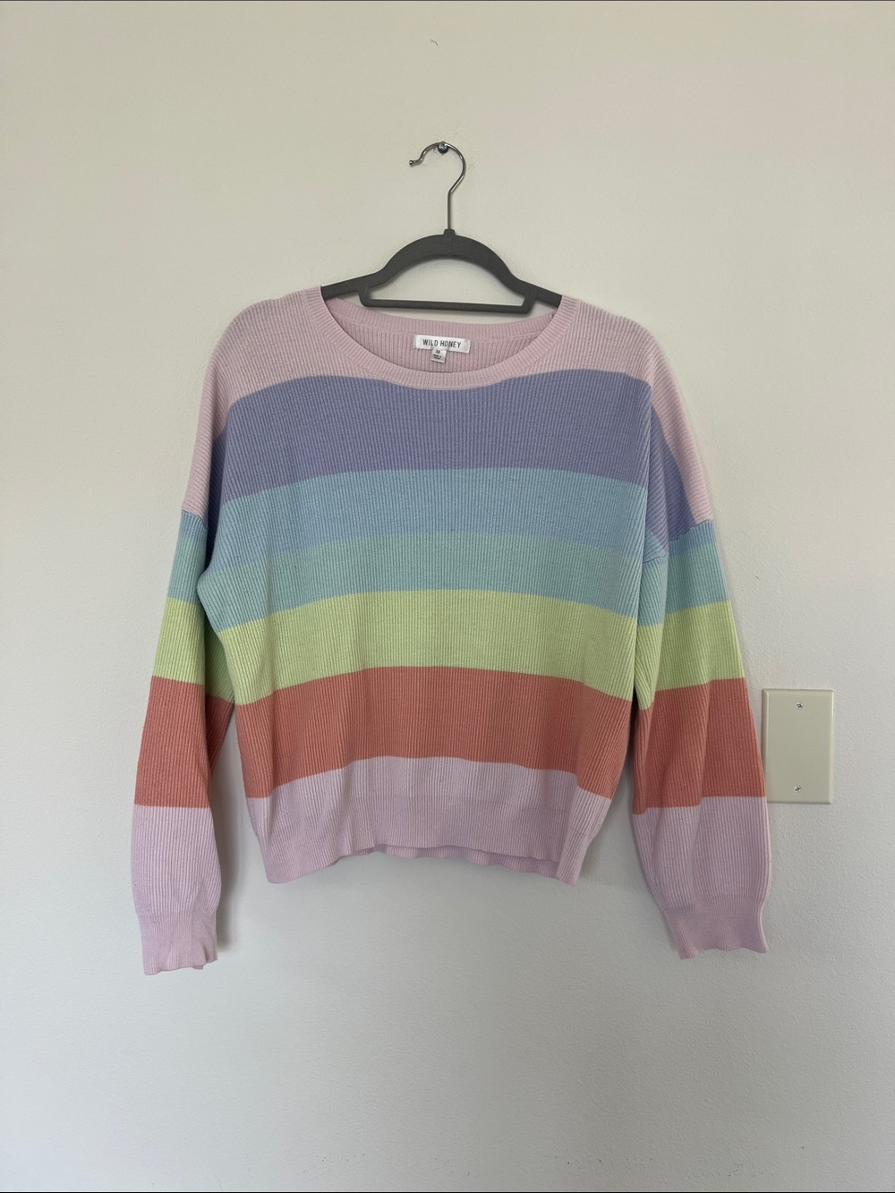 Wild Honey Pastel Rainbow Stripe Crewneck Sweater